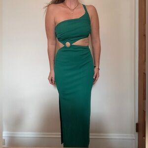 Sexy Green One-Shoulder Cut-Out Dress
